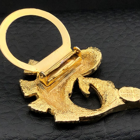 Vintage Elizabeth Morrey Scarf Clip Figural Koi Goldfish Gold Tone Hinged Clasp - Picture 4 of 8